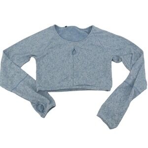 Gymshark Fleur Texture Long Sleeve Crop Blue Marled Top Knit Round Neck Size s